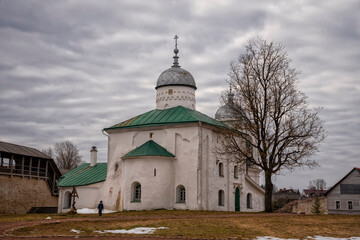 Fototapeta na wymiar St. Nicholas Cathedral in Izborsk fortress, Russia