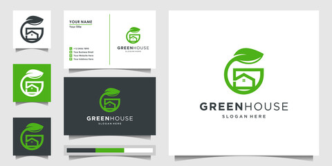 Green house logo design template initial letter G and business card. Logo design inspiration, illustration Premium Vector