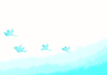 Fototapeta na wymiar シンプルなタッチの幸せを運ぶ青い鳥のフレーム