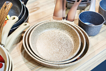 Modern nonstick pans in store