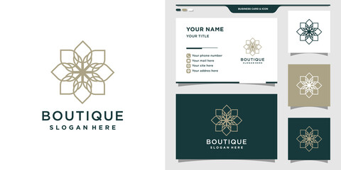 Fototapeta na wymiar Simple flower logo design template with linear style and business card. Elegant logo design illustration and business card Premium Vector