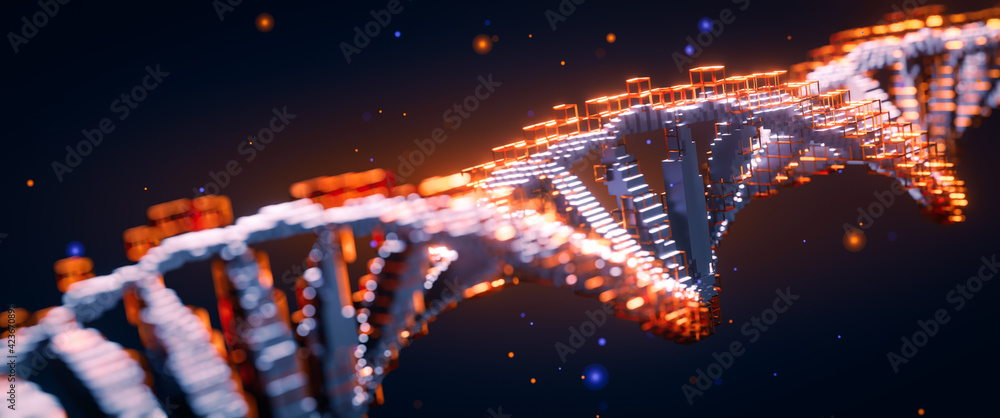 Wall mural dna digital. study of gene structure of cell. molecule structure. genetic engineering of the future.