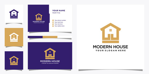 House logo design with modern concept and business card. Elegant logo template and business card design Premium Vector