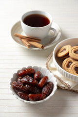 cup of coffee and dates