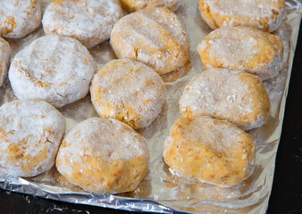 Frozen vegetable cutlets on the board. Cutlets for a vegetarian burger