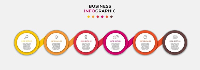 Vector Infographic design business template with icons and 6 options or steps. Can be used for process diagram, presentations, workflow layout, banner, flow chart, info graph