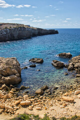 Anchor Bay or Prajjet Bay at Popeye Village in Malta on a warm fall day.