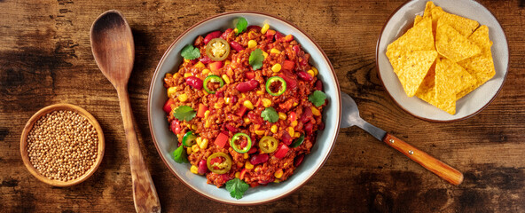 Chili con carne panorama, shot from above