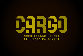 Obraz premium Stencil green font, condensed military alphabet, modern letters and numbers, vector illustration 10EPS