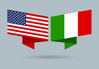 USA and Italy flags. Italian and American national symbols. Vector illustration.