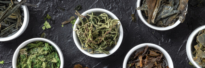 Edible algae, sea vegetables, panoramic banner