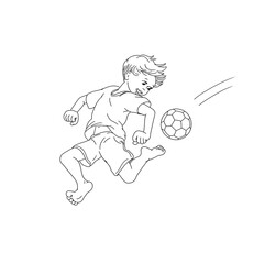 Fußball Junge läuft barfuß vor Ball weg springen Laufen Jugend Verein Jugendsport Finale Champions League Kind Kinder aktiv Kicker Bewegung Turnier Training Bundesliga flüchten Ausmalbild