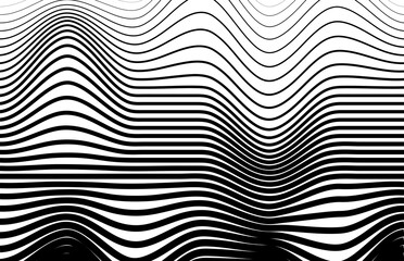 Black and White Retro Vector Illustration. Art optical wave abstract background, black and white. Modern pattern of black wavy lines on a white background