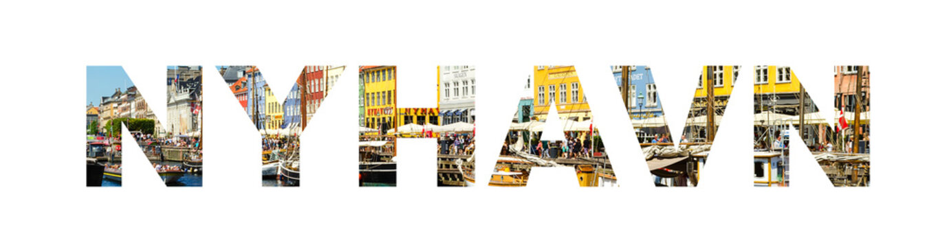 Nyhavn. A word from a photo of Copenhagen sights. Isolated on white background. Travels.