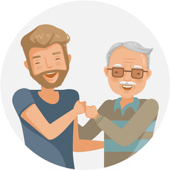 Elderly man with son are fist bump