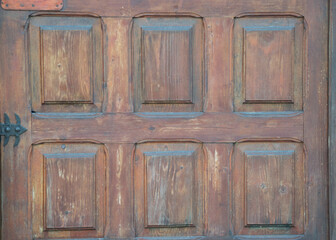 Wooden rectangles door pattern, brown wood background, painted wall, old wooden board texture,...