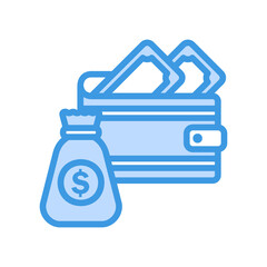 Money icon vector illustration in blue style about marketing and growth for any projects