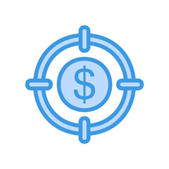 Money target icon vector illustration in blue style about marketing and growth for any projects