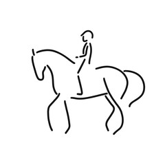 Line drawing of elegance horse company logo identity. Dressage horse and rider. 