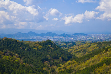 Fototapeta na wymiar Mishima cityscape view from Mishima sky walk in Mishima city, Shizuoka, Japan.