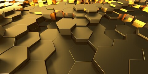 Hexagonal shape blocks golden background