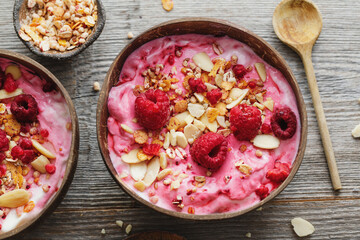 Granola with berries and yogurt in bowl