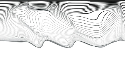 Abstract flow lines background . Fluid wavy shape .Striped linear pattern . Music sound wave . Vector illustration