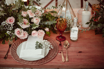 Wedding table ceremony, table set up, floral decoration