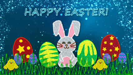 Easter card with colored eggs and animals