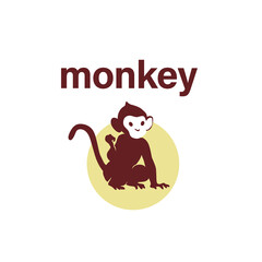 Monkey animal silhouette isolated on white background. Vector flat illustration. For banners, cards, advertising, congratulations, logo.