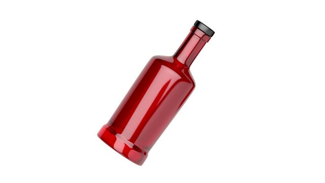 Red glass bottle on white background