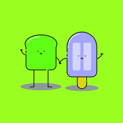 Cute avocado toast and ice cream Illustration. modern simple food vector icon, flat graphic symbol in trendy flat design style. food character