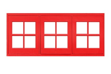 Small red wooden window frame isolated on a white background