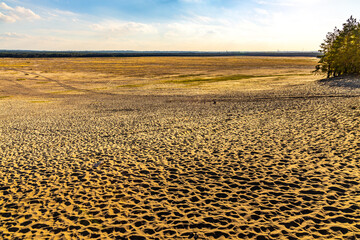 Fototapeta premium Panoramic view of Bledowska Desert sand and rocky plateau dusty landscape at Dabrowka view point near Chechlo in Lesser Poland