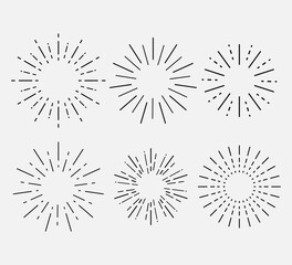 Sunburst set. Collection sunburst, star, firework explosion. Vector illustration.