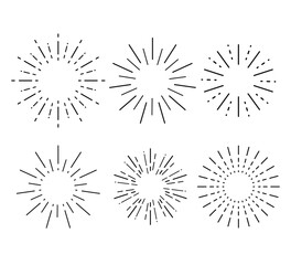Sunburst set. Collection sunburst, star, firework explosion. Vector illustration.