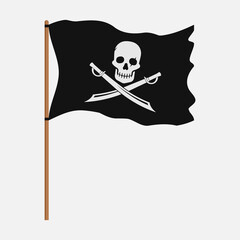 Torn pirate flag with white skull symbol. Vector illustration.