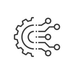 Obraz premium Tecnología electrónica. Engranaje con circuito digital con lineas de color gris