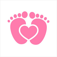 Vector design of newborn baby footprints with heart shape Leave space for adding text.