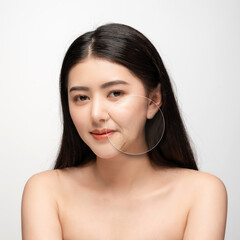 Comparison. Asian woman with problem and clean skin. beauty concept skin aging. anti-aging...