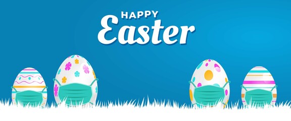 Happy Easter banner. Modern banner with egg using mask illustration. Usable for Horizontal poster, greeting card, and website.