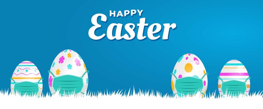 Happy Easter banner. Modern banner with egg using mask illustration. Usable for Horizontal poster, greeting card, and website.