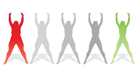 Vector conceptual fat overweight obese female vs slim fit healthy body after weight loss or diet with muscles thin young woman isolated. Fitness, nutrition or fatness obesity, health silhouette shape