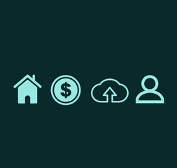 Illustration icon home page,earning,submit and profile with dark green background.