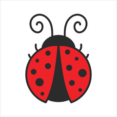Vector cartoon cute black polka dot red ladybug Isolated on background