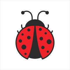 Vector cartoon cute black polka dot red ladybug Isolated on background