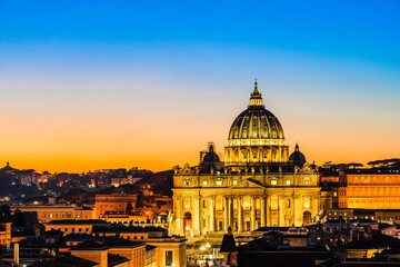 Night view of St. Peter's Basilica in Vatican City, Rome, Italy