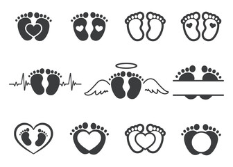 Vector design of newborn baby footprints with heart shape Leave space for adding text.
