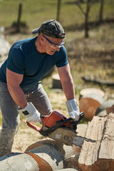 Lumberjack with chainsaw working