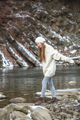 Hiking woman in mountains